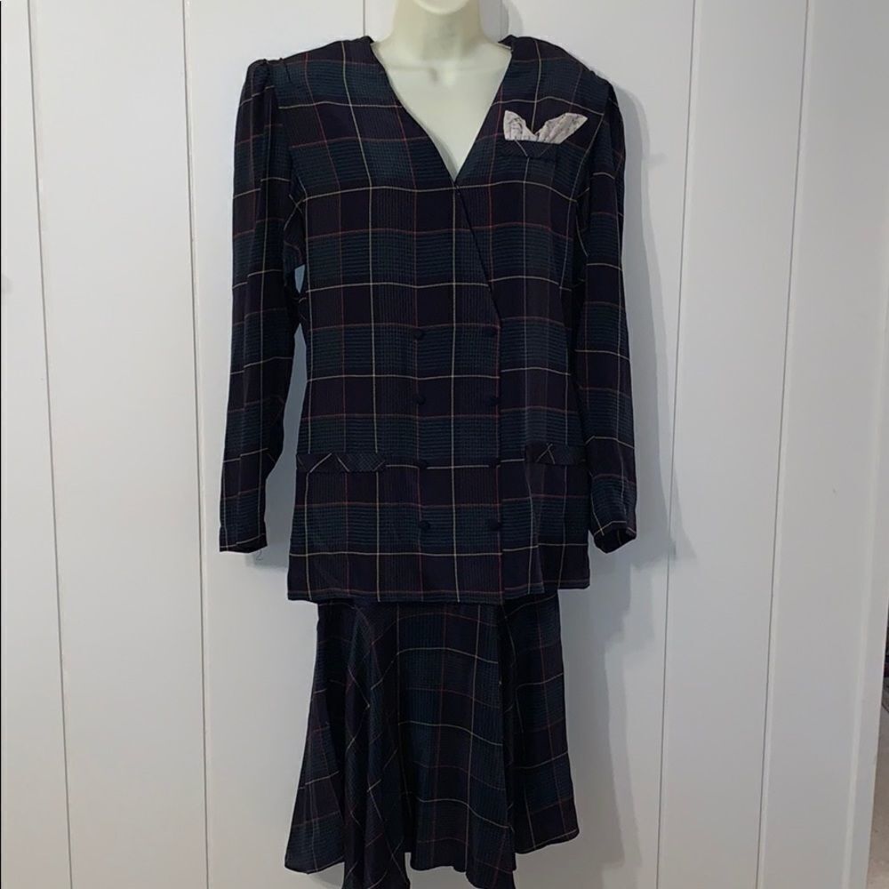 Vtg 80s/90s Argenti plaid silk dress